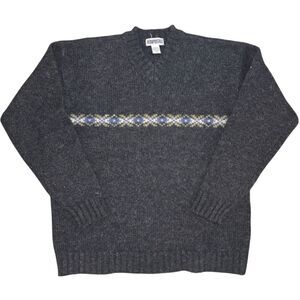 Vintage Aeropostale 90s Wool Sweater Men’s Size Medium Gray Fair Isle V-Neck Ski